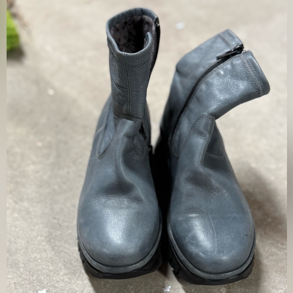 Fly London Gray and Blue Moto Boots with Rubber Sole